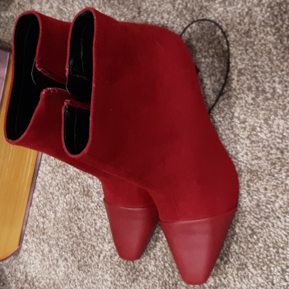 Size 7 express red Faux leather low heel ankle boot